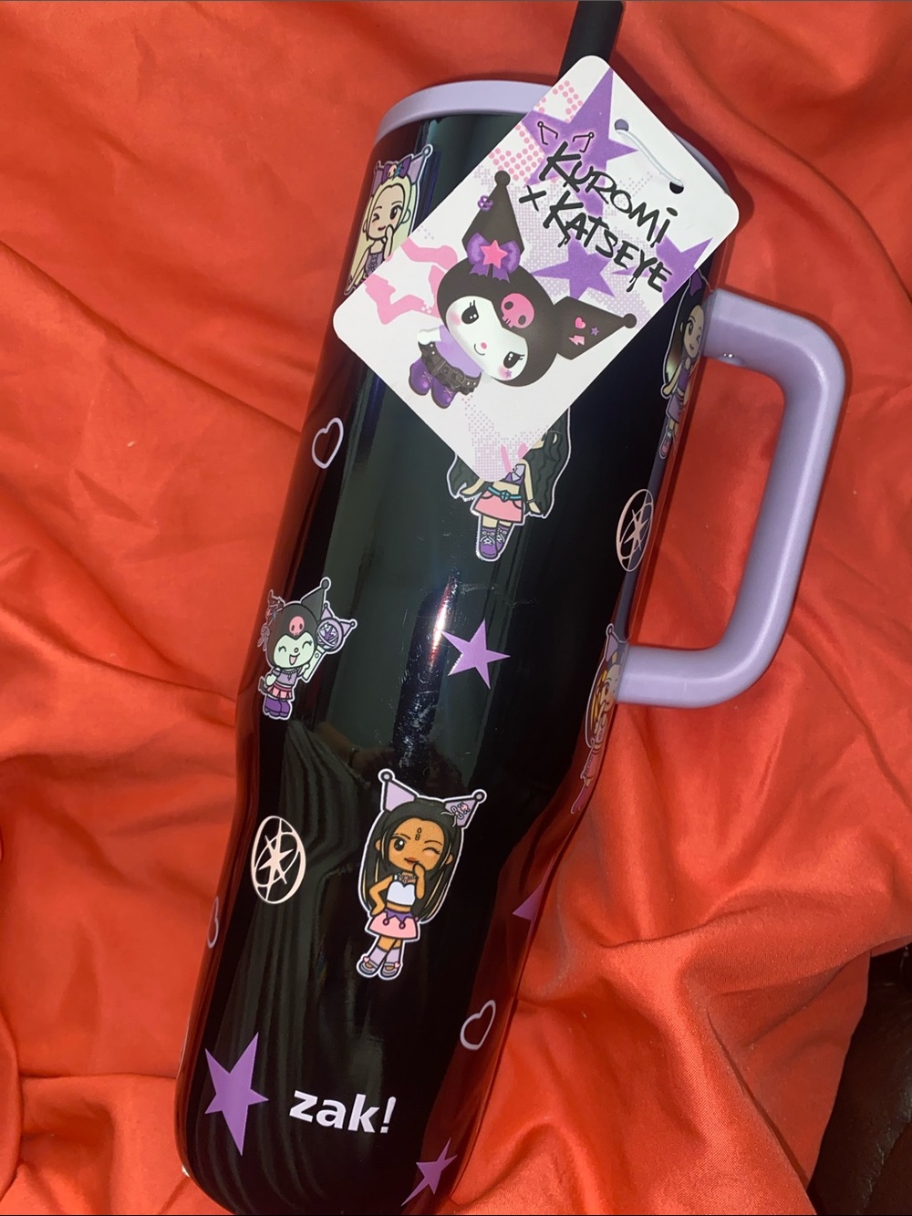 Zak! Kuromi x Katseye Black Travel Tumbler with Lavender Handle